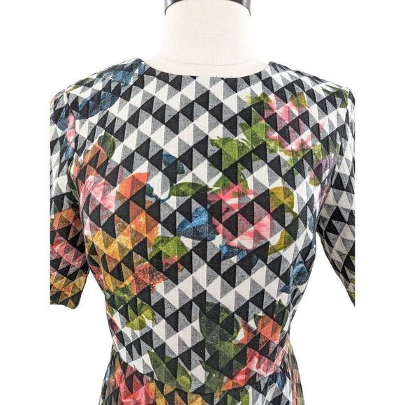 Topshop Women Multicolor Crew Neck Diamond Pattern Mini Dress Size 6 - Picture 1 of 14
